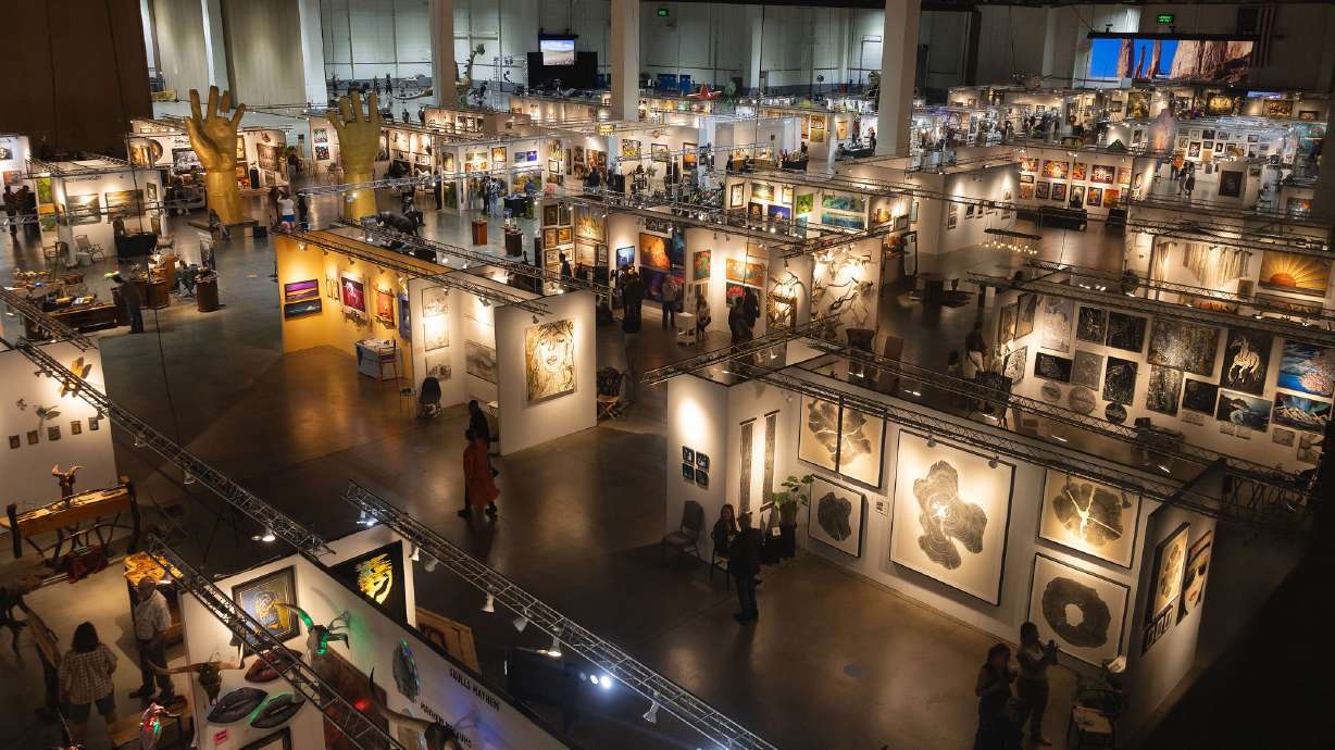 An aerial photo shows exhibits at the Reno Tahoe International Art Show. Utah's first indoor, international art show will be held at the Mountain America Expo Center on May 15-17.
