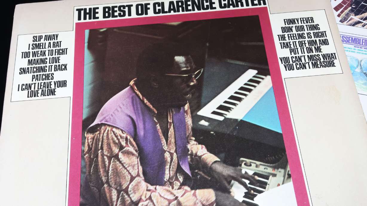 Soul singer Clarence Carter's "best of" album on display at a home in Viersen, Germany, Jan. 9, 2024. The musician died on Thursday at the age of 90.