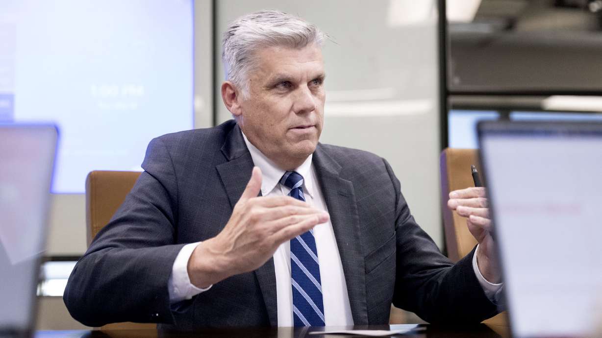 Phil Lyman, running for Utah's 3rd Congressional District, speaks to the KSL and Deseret News editorial boards in Salt Lake City on Thursday. He called for the United States to withdraw from the war with Iran.
