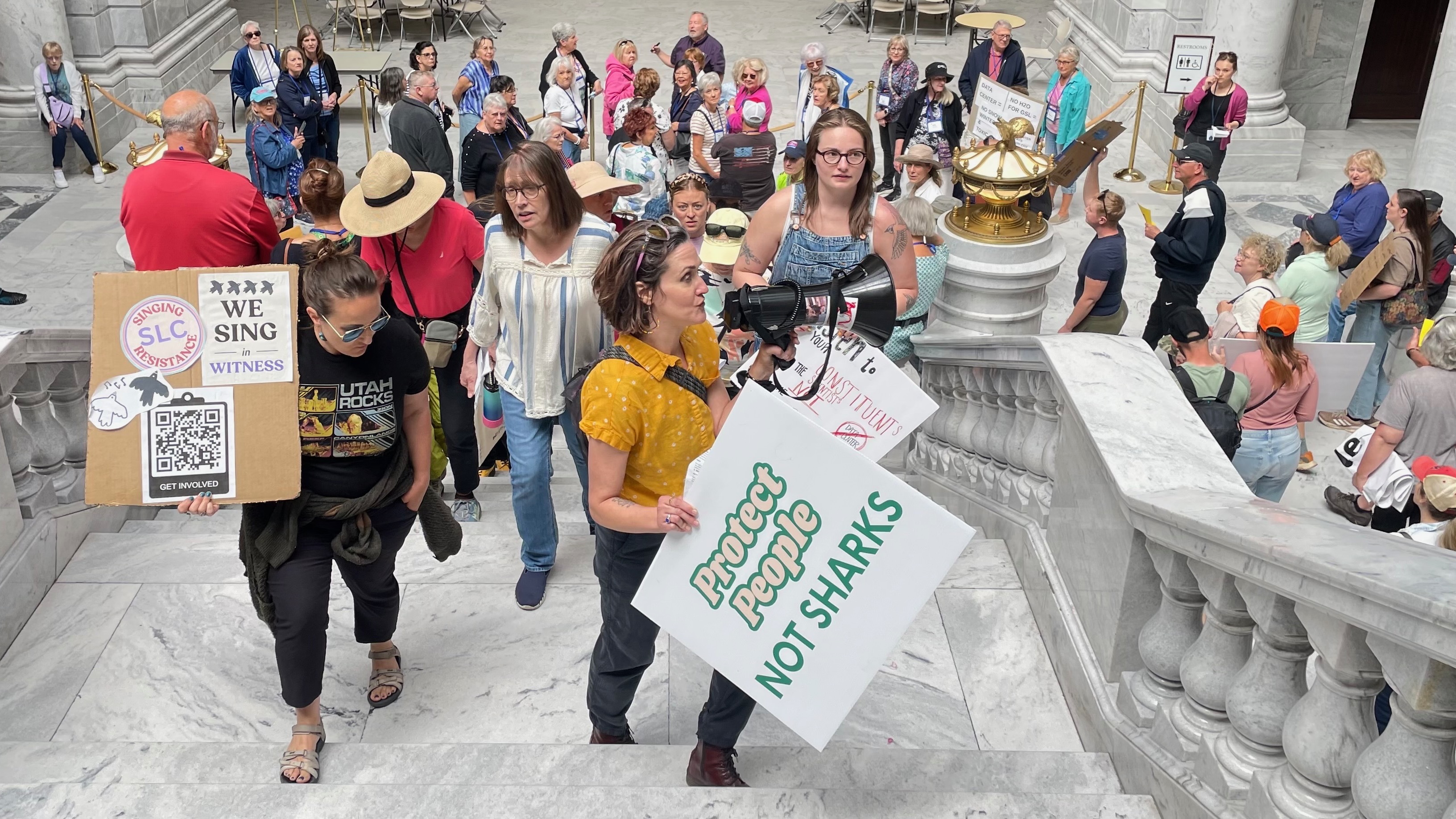 Hundreds gathered at the Utah Capitol in Salt Lake City on Thursday to rally against a proposed data center in Box Elder County. They also entered the Capitol to deliver a letter of opposition to the office of Gov. Spencer Cox.