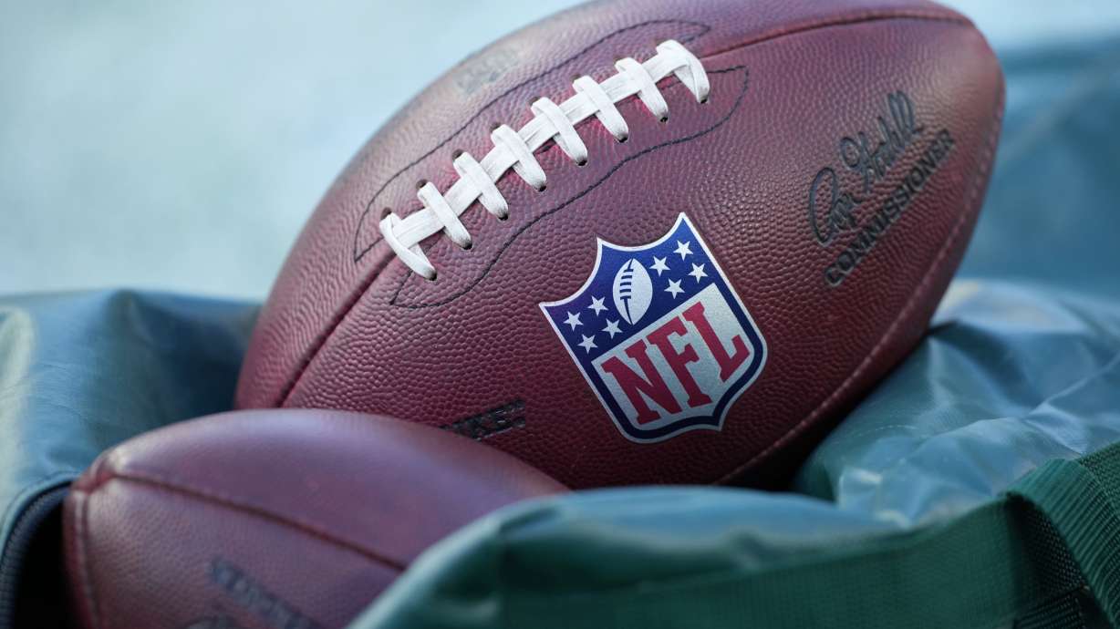 FILE - Footballs are seen before an NFL football game between the Philadelphia Eagles and the Washington Commanders on Jan. 4, 2026, in Philadelphia.