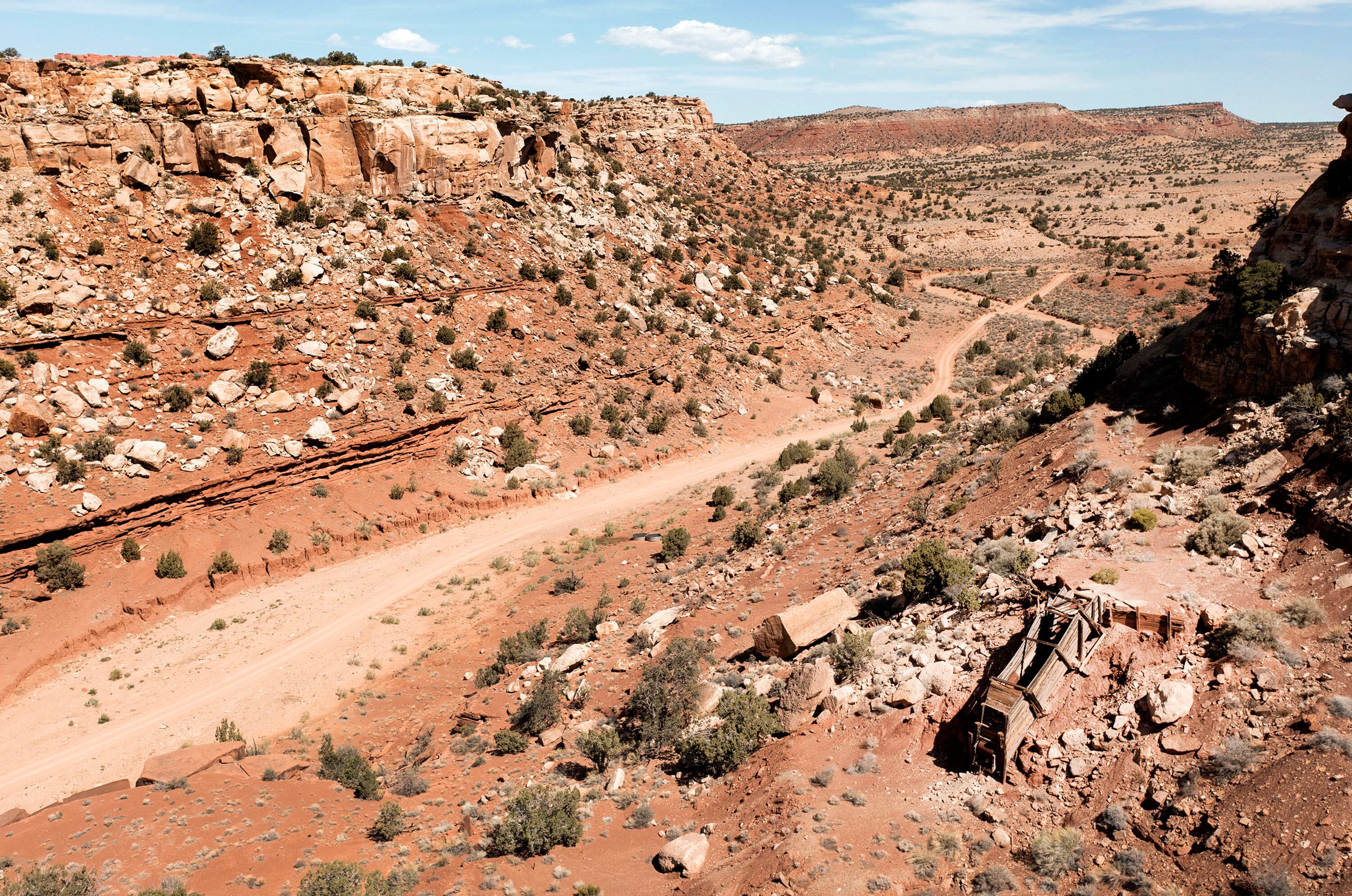 A mining shoot is pictured in the Colt Mesa area of the former Grand Staircase-Escalante National Monument, May 14, 2021. The land across the road from the mine is part of the national monument.
