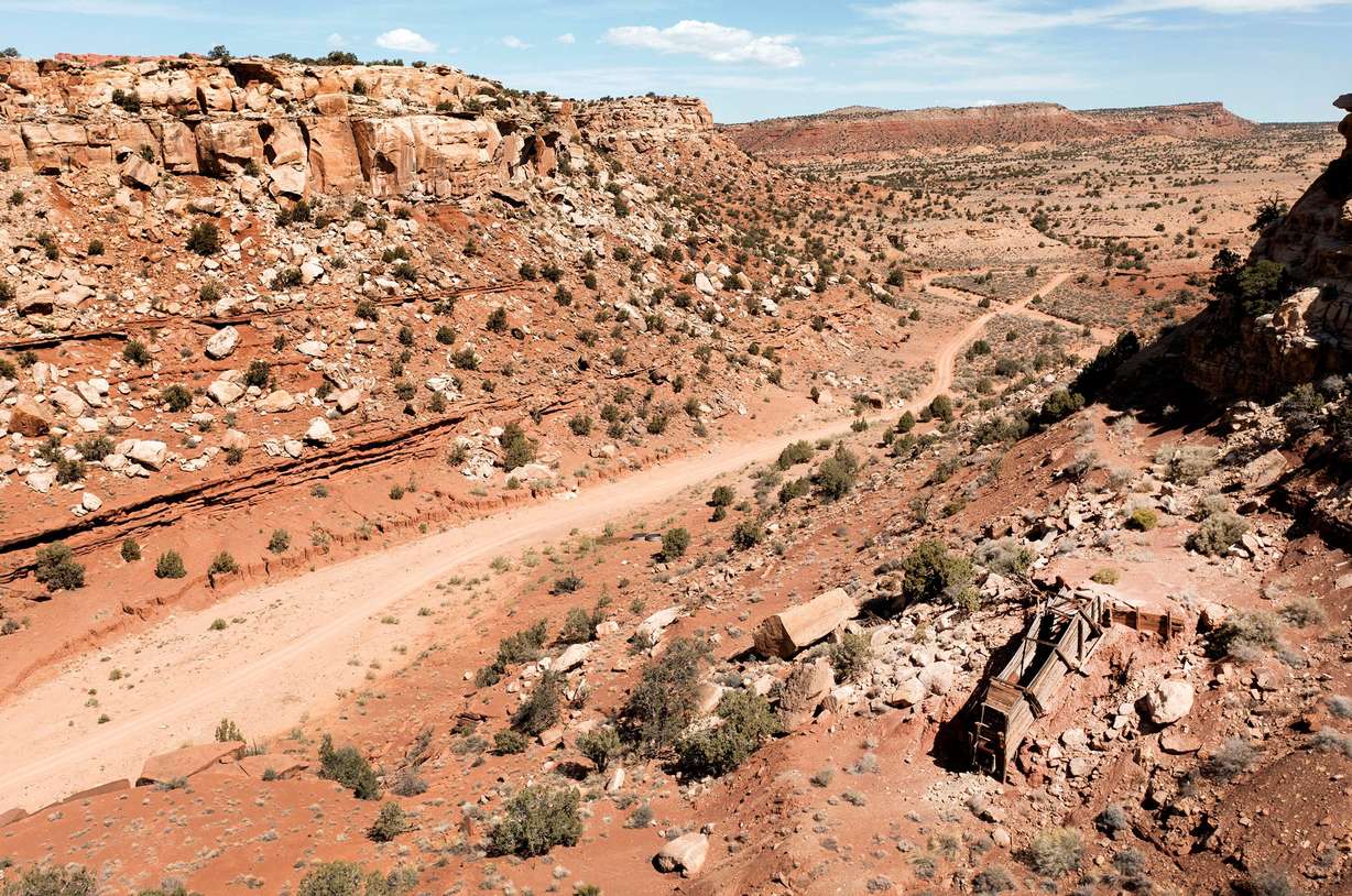 A mining shoot is pictured in the Colt Mesa area of the former Grand Staircase-Escalante National Monument, May 14, 2021. The land across the road from the mine is part of the national monument.