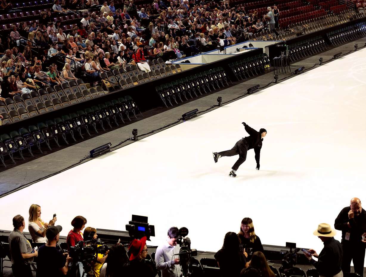 American figure skater Ilia Malinin practices for Stifel Stars on Ice at the Maverik Center in West Valley on Thursday. Utah will serve as host of the U.S. Figure Skating Championships for the first time since 1999, with championship-level competition taking place Jan. 5–10, 2027, at the Maverik Center, the site of the 2002 Olympic Winter Games and the upcoming 2034 Olympic Winter Games.