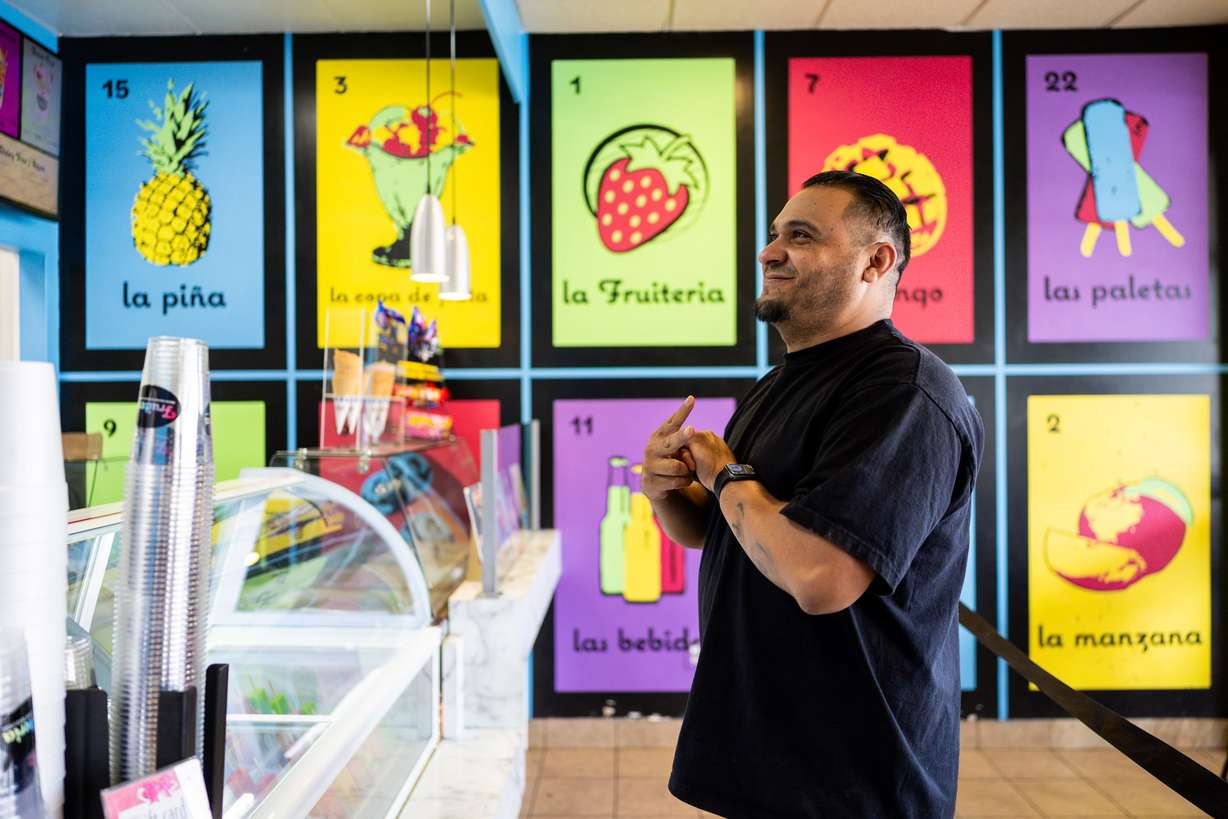 Pedro Maravel orders churros at Fruiteria in Orem on May 8.