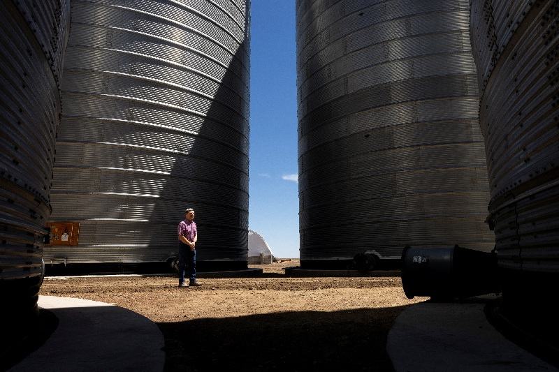 Mike Urbanowicz, a commodities broker at Roggen Farmers Elevation Association, a farmer-owned agricultural cooperative that trades grains like corn, wheat and soybean, poses for a portrait in Roggen, Colorado, May 11.
