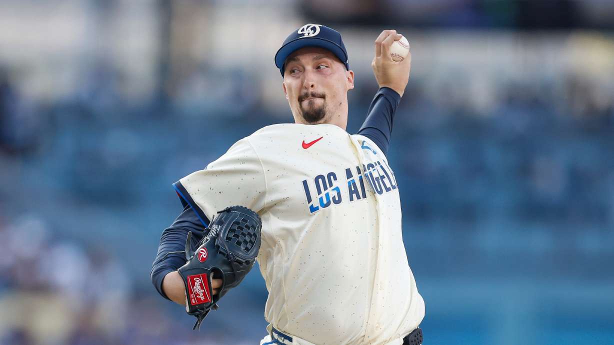 Los Angeles Dodgers starting pitcher Blake Snell pitches during the second inning of a baseball game against the Atlanta Braves, Saturday, May 9, 2026, in Los Angeles.