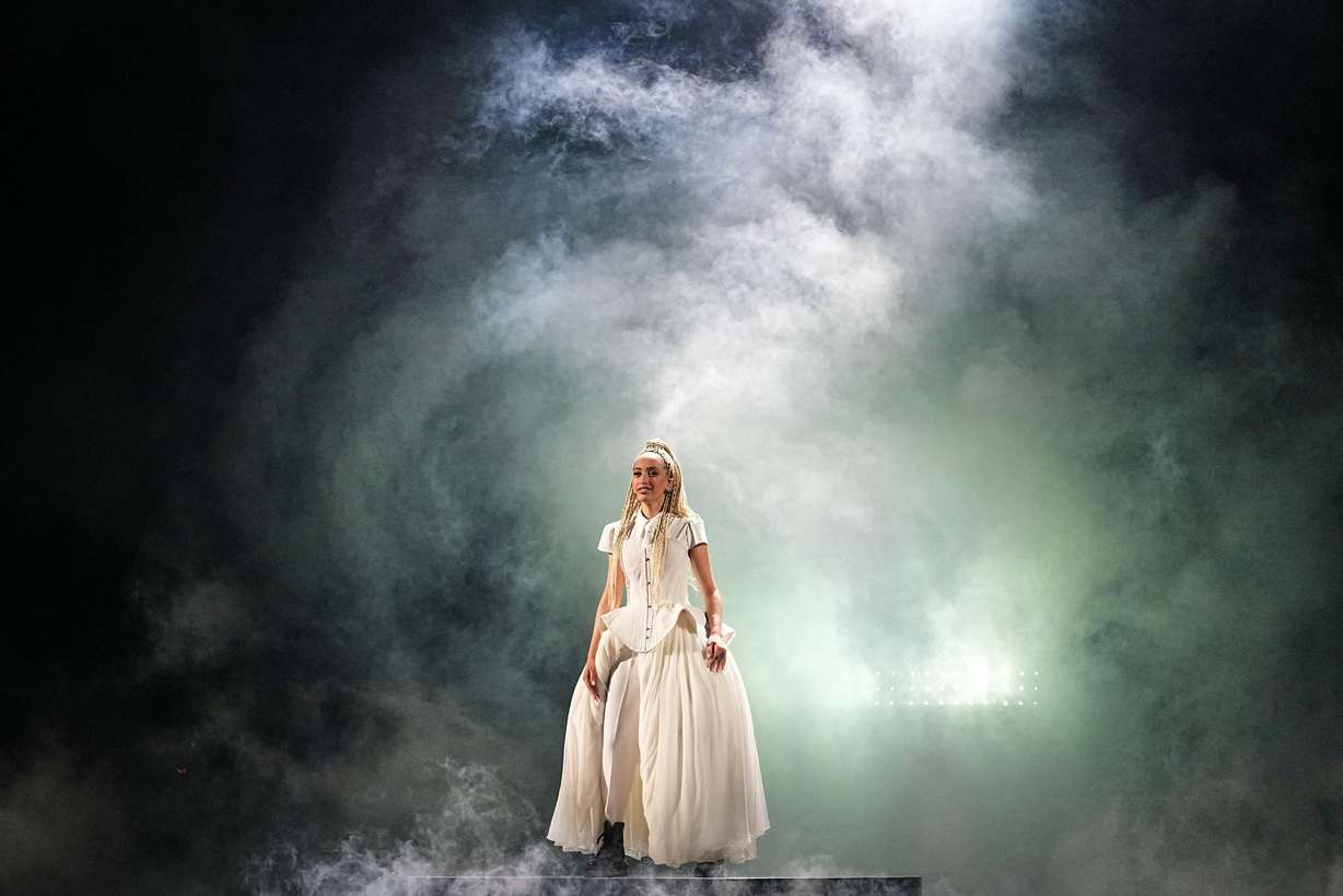 Monroe from France performs the song "Regarde!" during the Grand Final of the 70th Eurovision Song Contest in Vienna, Austria, Saturday.