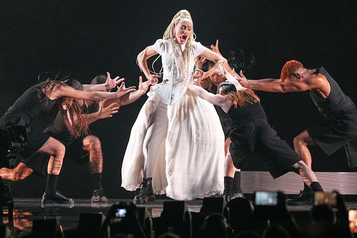Monroe from France performs the song "Regarde!" during the Grand Final of the 70th Eurovision Song Contest in Vienna, Austria, Saturday.