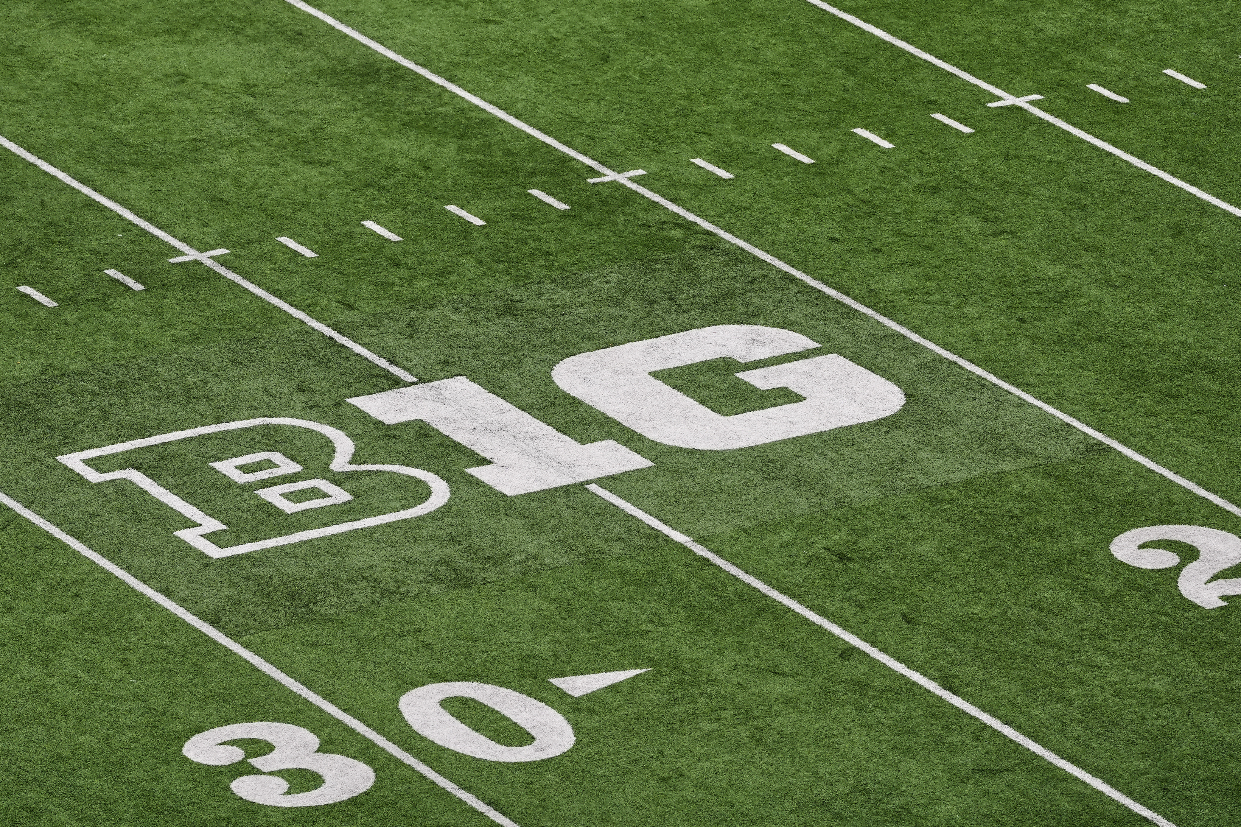 FILE - The Big Ten logo is seen on the field at Husky Stadium during an NCAA college football game, Oct. 25, 2025, in Seattle. 