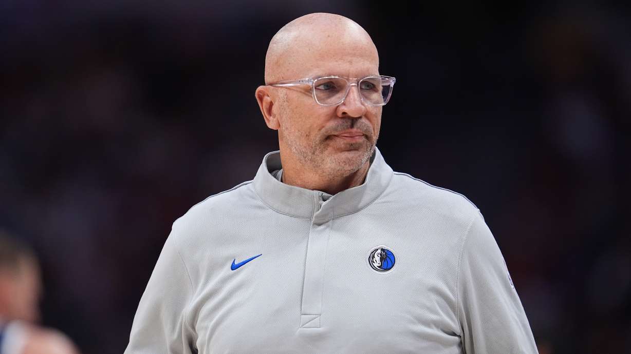 FILE - Dallas Mavericks head coach Jason Kidd is seen in the first half of an NBA basketball game, March 25, 2026, in Denver.