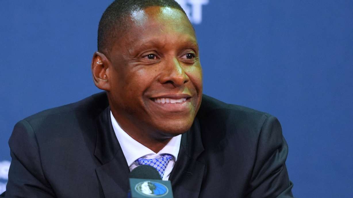 Dallas Mavericks' new team president Masai Ujiri smiles during an introductory NBA basketball news conference in Dallas, Tuesday, May 5, 2026.