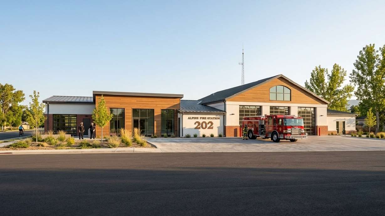 A rendering of the updated fire station and community center in Alpine that city officials will break ground on in a ceremony Thursday.