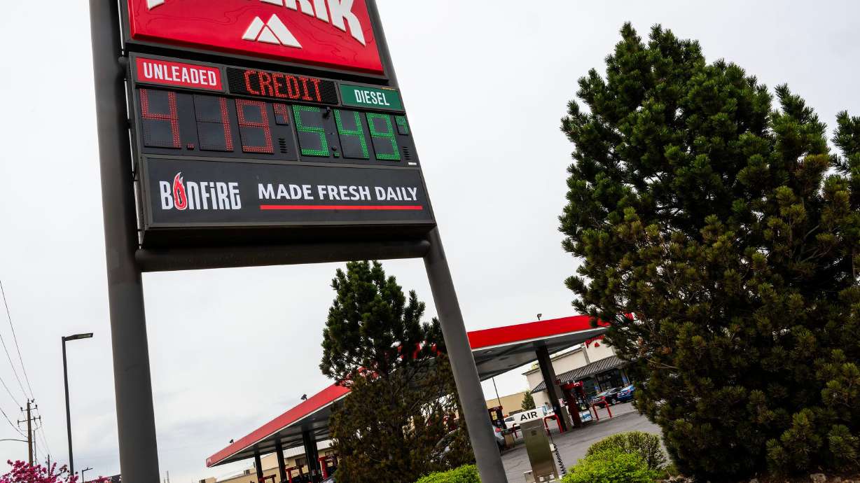 Gas prices at a Maverik in South Salt Lake City on March 31.