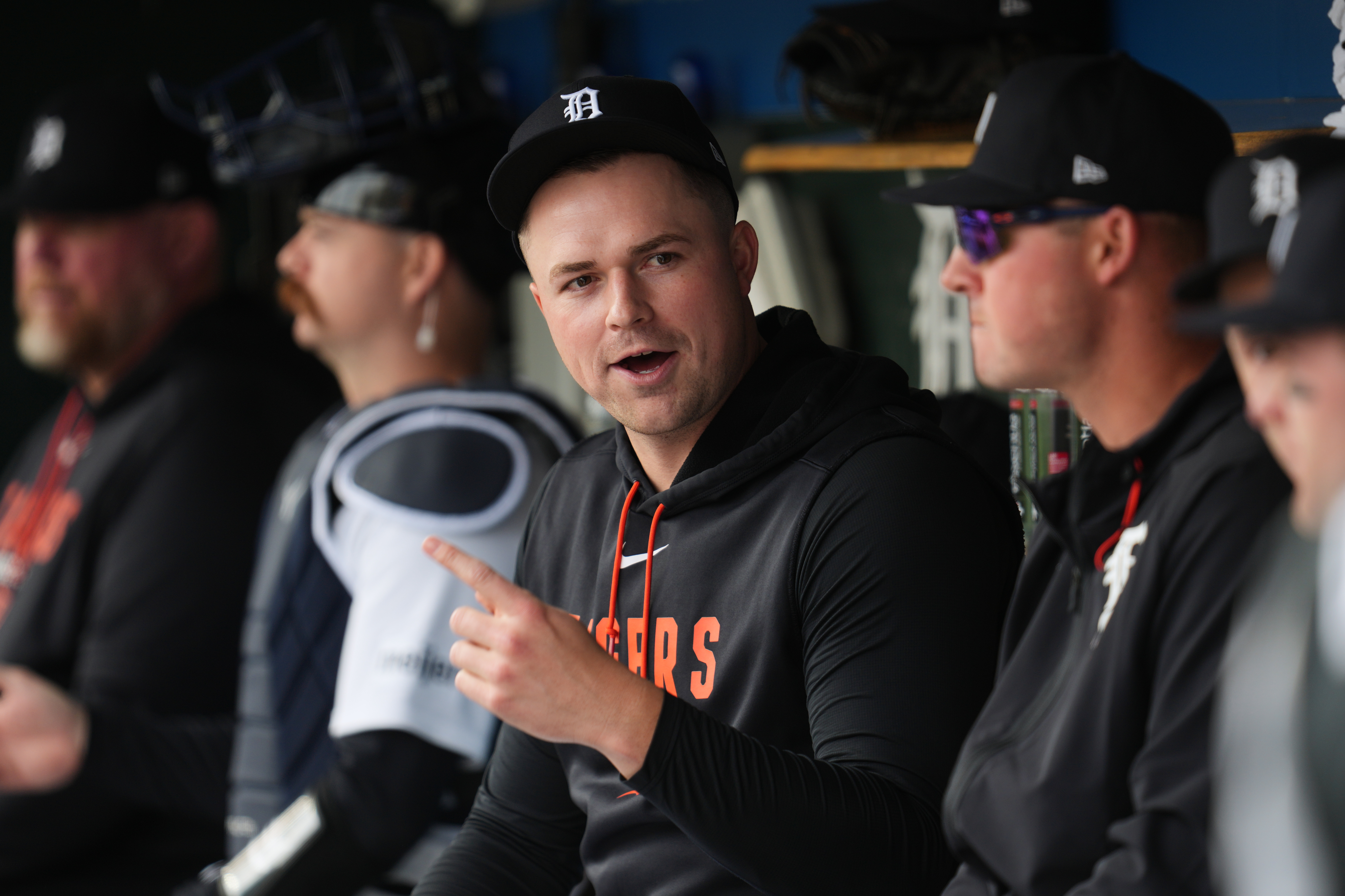 Detroit Tigers pitcher Tarik Skubal watches from the dugout against the Cleveland Guardians during the first inning of a baseball game Wednesday, May 20, 2026, in Detroit. 