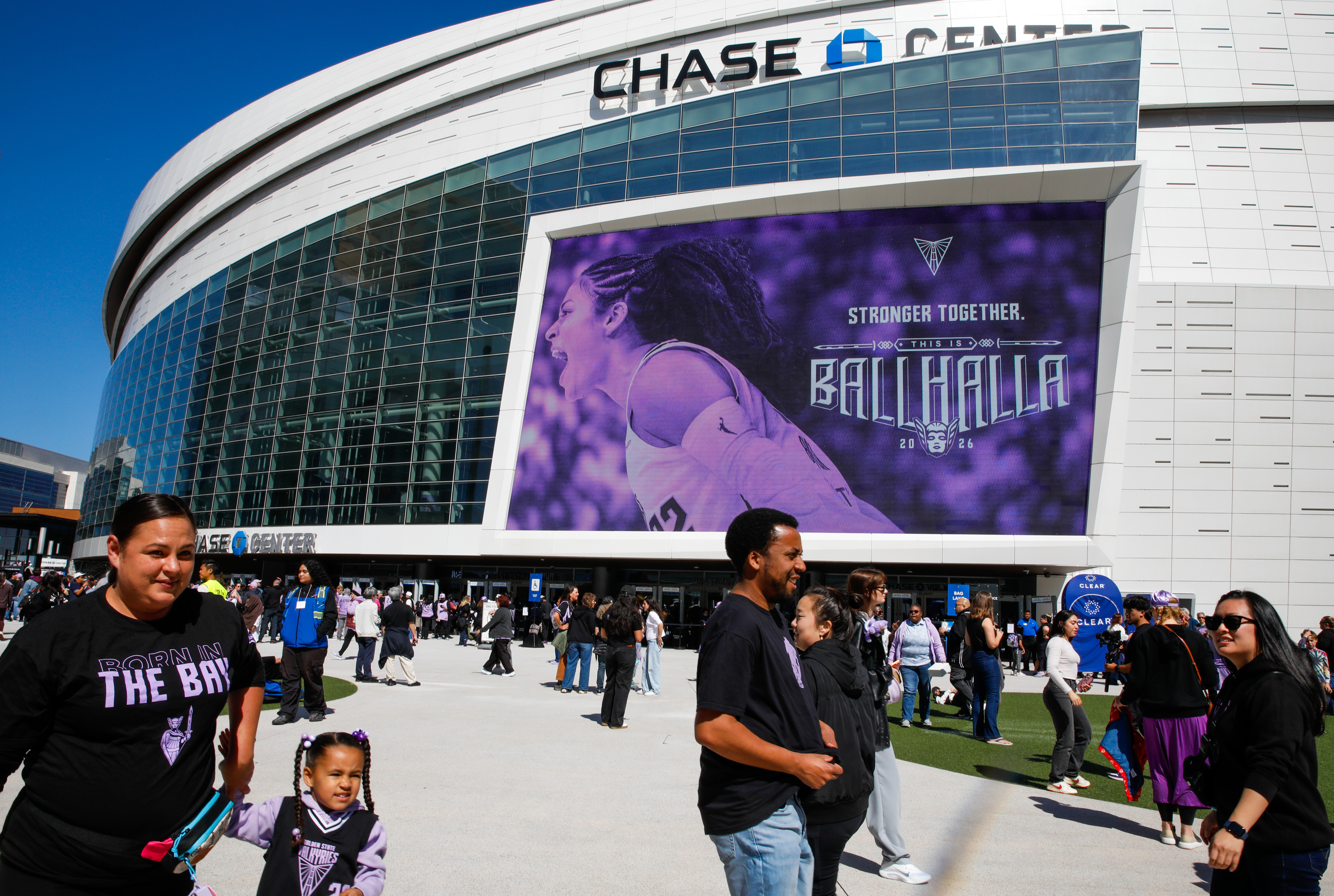 Fans arrive for an WNBA basketball game between the Golden State Valkyries and the Phoenix Mercury at Chase Center in San Francisco, Sunday, May 10, 2026. 