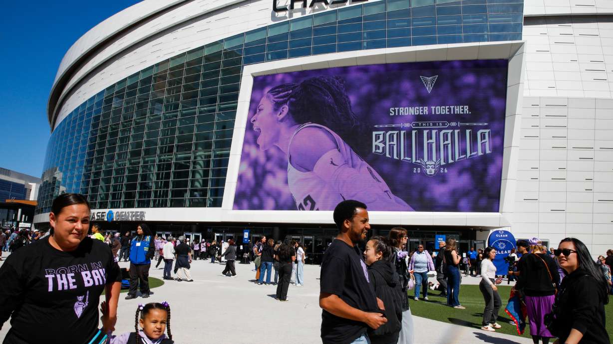 Fans arrive for an WNBA basketball game between the Golden State Valkyries and the Phoenix Mercury at Chase Center in San Francisco, Sunday, May 10, 2026.