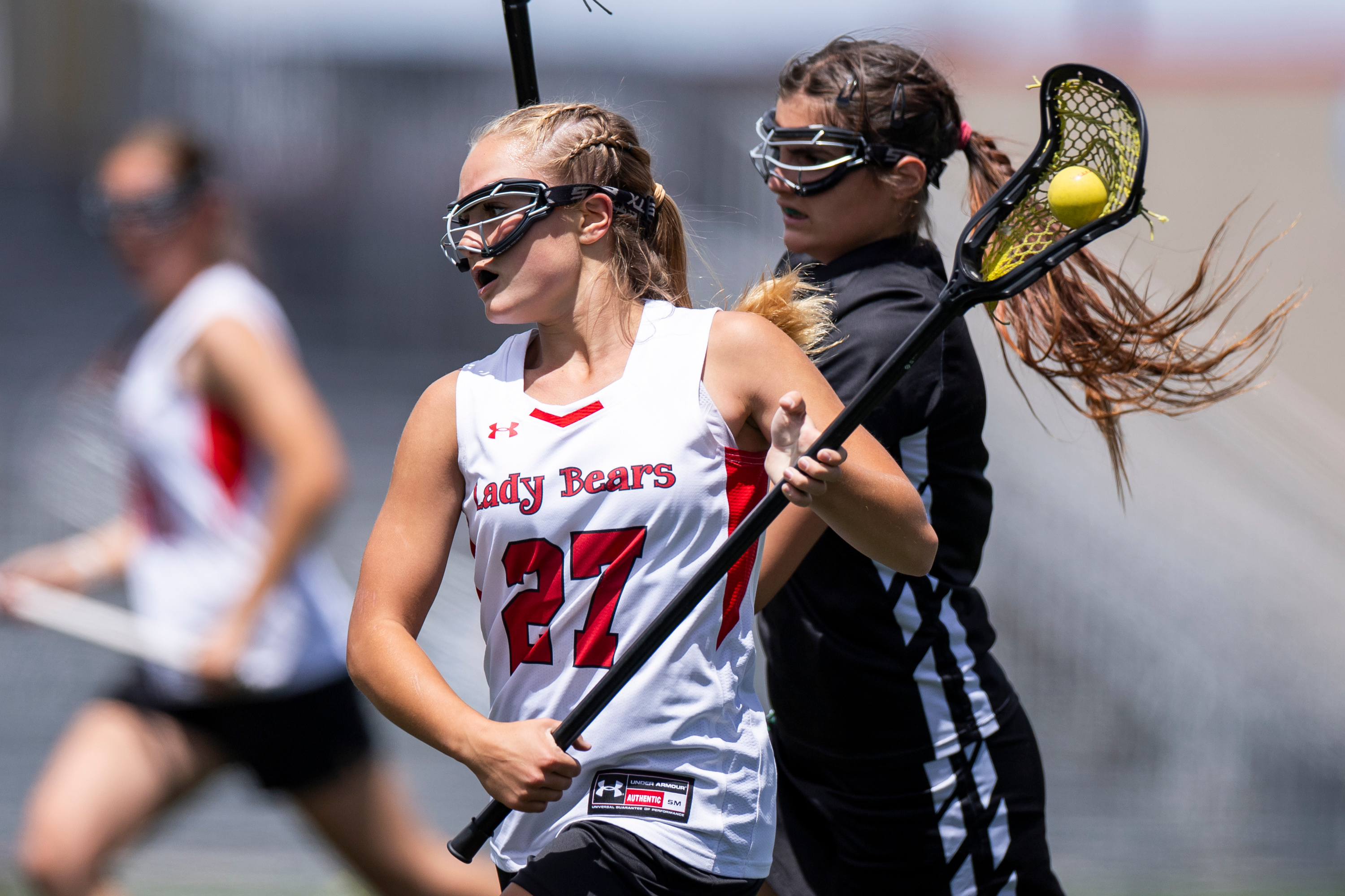 Bear River's Mollie Call (27) drives to the goal against Provo during the 4A girls lacrosse state championship game at Zions Bank Stadium in Herriman on Thursday, May 21, 2026.