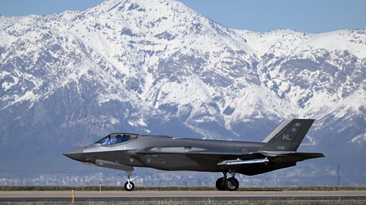 An F-35A Lightning II jet taxis off the runway at Hill Air Force Base in Ogden on March 19, 2024. The base could see a funding boost for an F-35 repair facility in a new spending bill making its way through Congress.