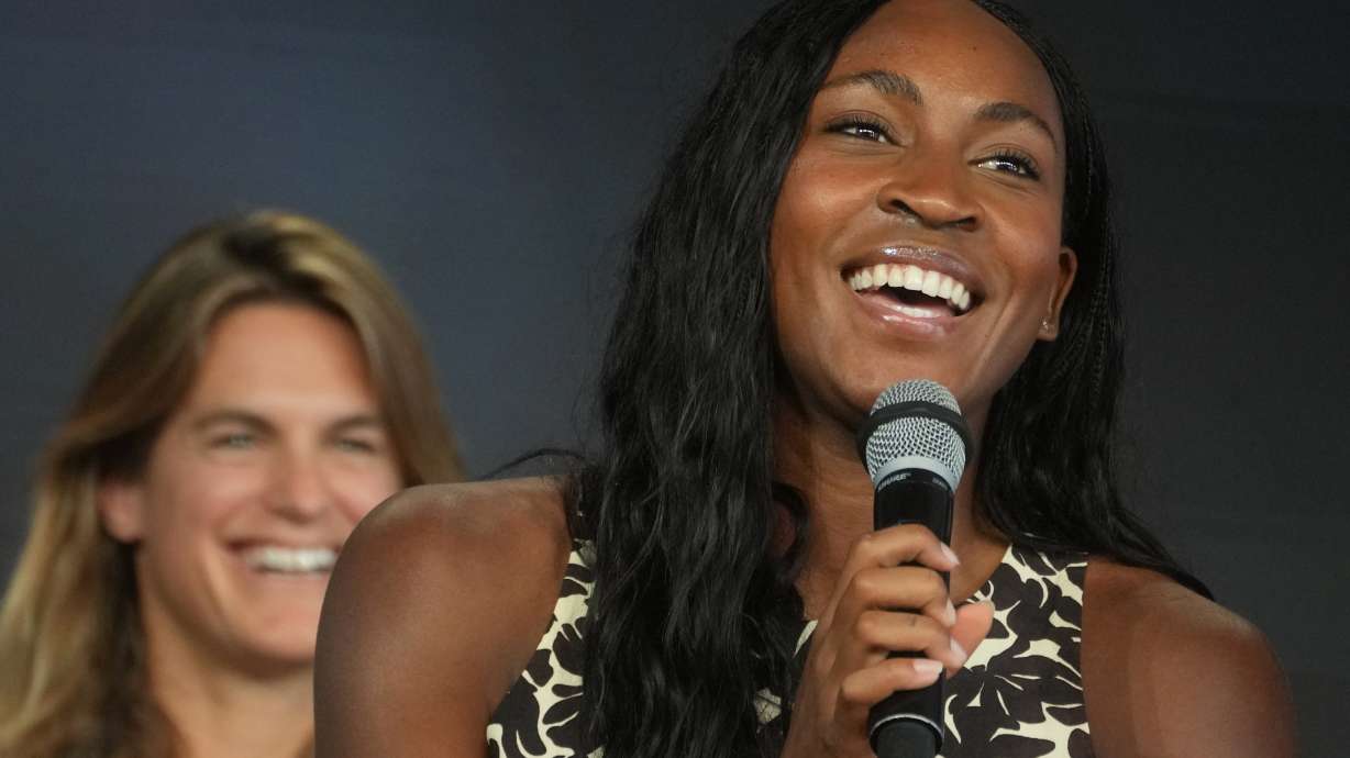 United States' tennis player Coco Gauff speaks to the media during the draw for the French Open tennis tournament, Thursday, May 21, 2026, at the Roland Garros stadium in Paris.