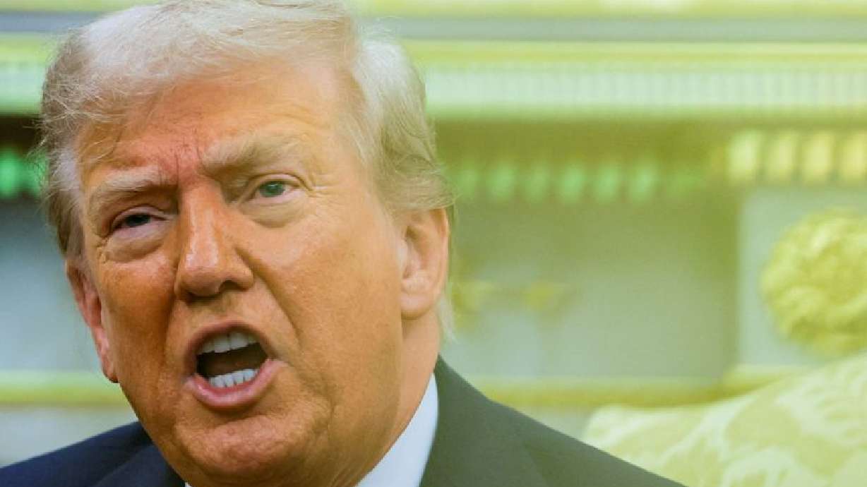 President Donald Trump reacts as he and the president of Poland, Karol Nawrocki (not pictured) meet in the Oval Office at the White House in Washington, D.C. on Sept. 3, 2025.