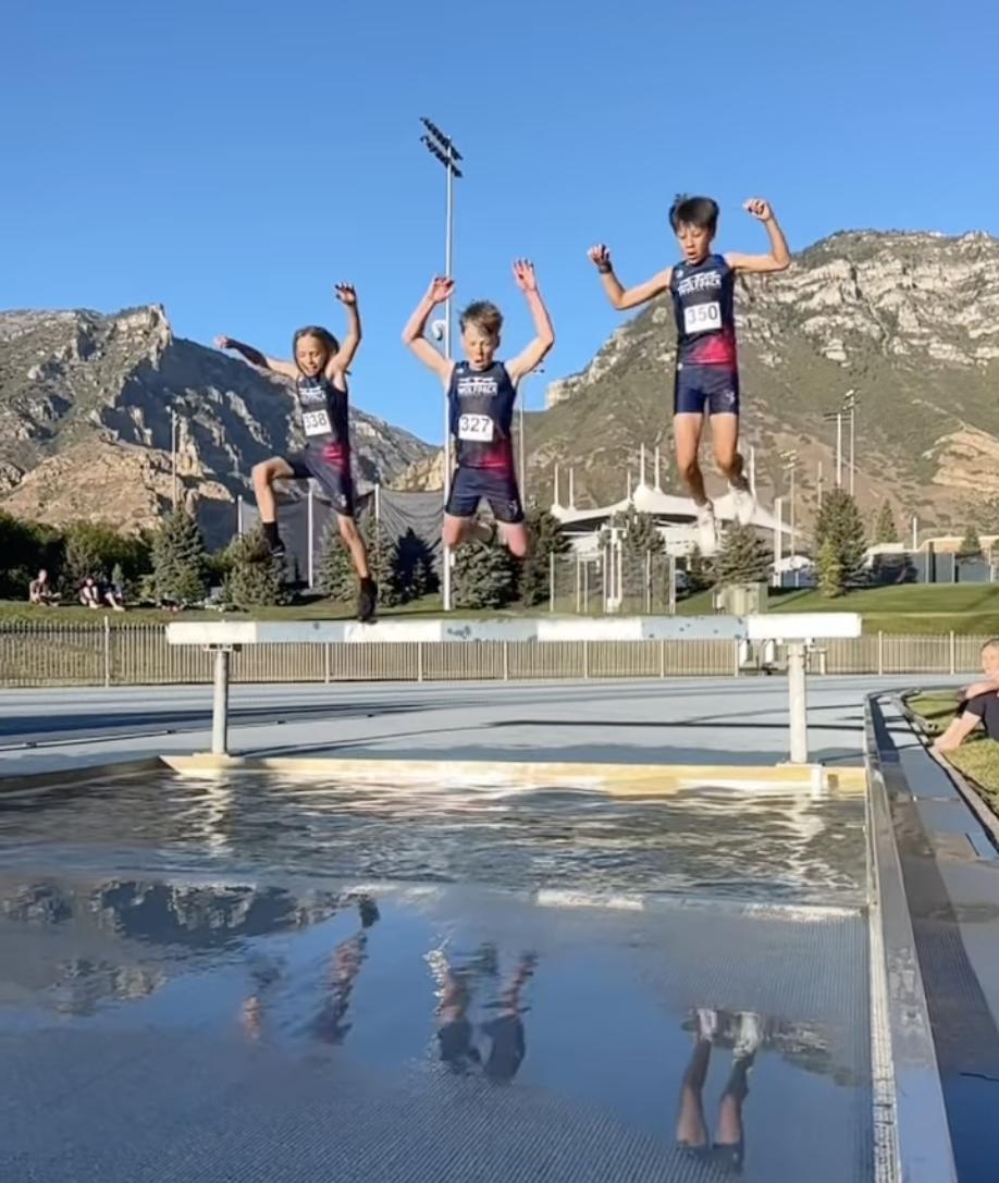 Young athletes enjoy a swim while racing annual Steeplechase Showcase at BYU