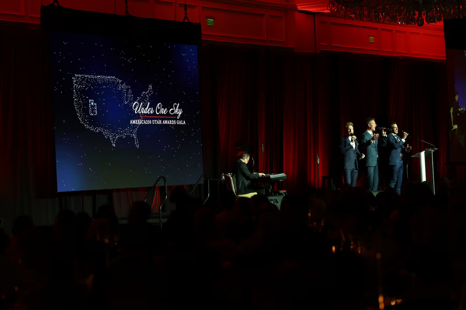 Musical trio Gentri performs during the Salt Lake Chamber's "Under One Sky America 250 Utah Awards Gala" at Grand America on Thursday. The gala honored those who helped build the American dream in Utah.