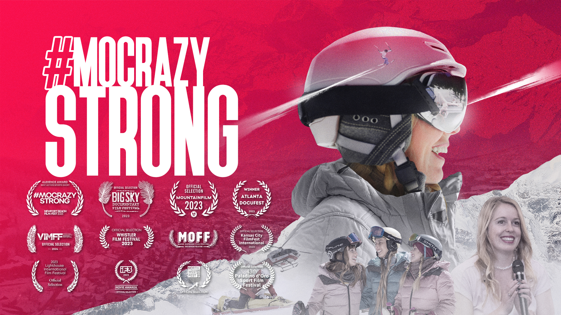 An image of Jamie MoCrazy's documentary highlighting her journey after devastating ski crash, that left her with a traumatic brain injury in 2015.