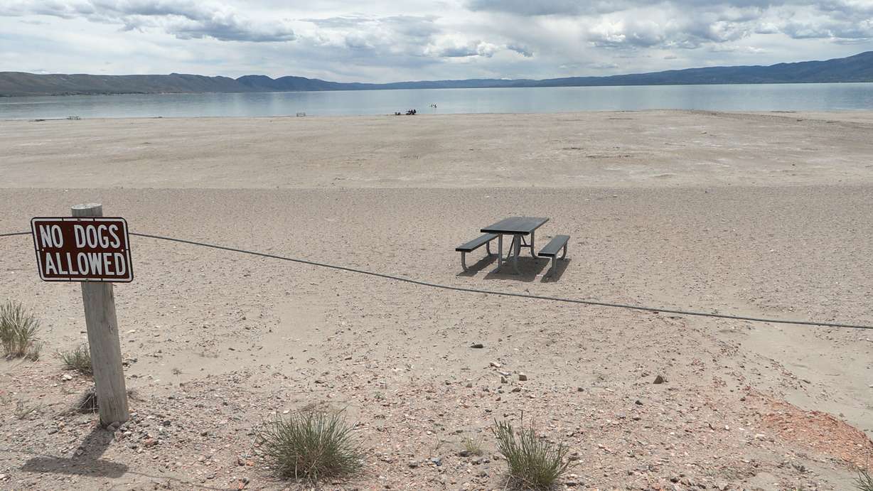 A wide open north beach of Bear Lake in Idaho, Friday. The wide open spaces are largely due to water levels that have peaked early due to low spring runoff.