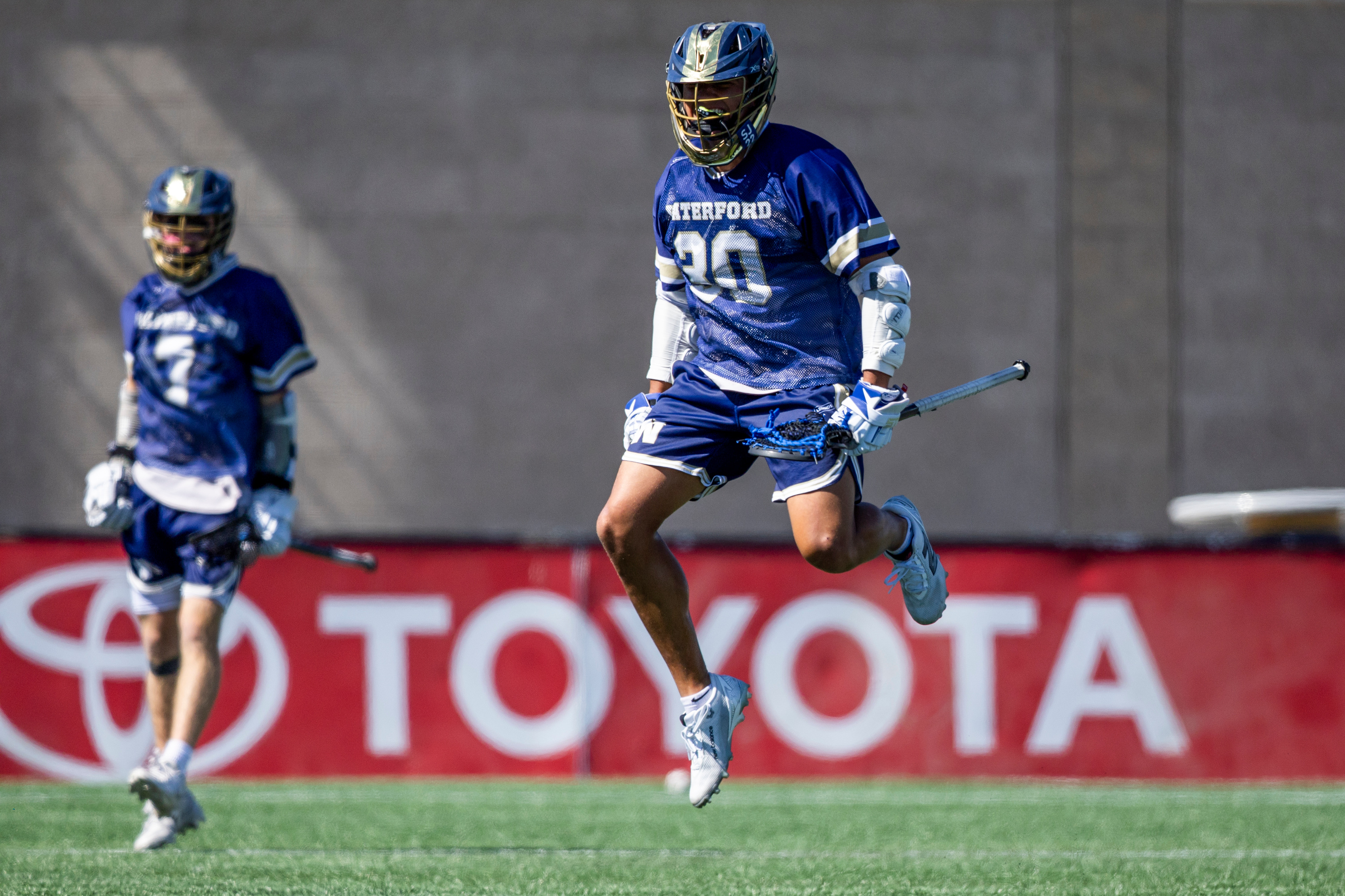 Waterford's Gavin Rurka (30) celebrates after scoring the eventual game winning goal during the fourth quarter of the 4A boys lacrosse championship game against Juan Diego at Zions Bank Stadium in Herriman, on Saturday, May 23, 2026.