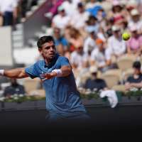 Gotta go: Home player Arthur Gea takes emergency bathroom break during French Open debut