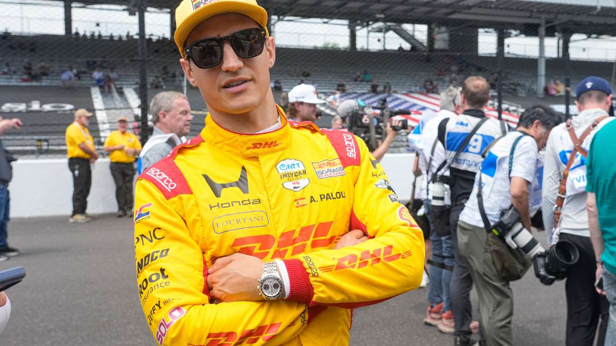 Alex Palou, of Spain, pauses during a photo session before practice for the Indianapolis 500 auto race at the Indianapolis Motor Speedway in Indianapolis, Monday, May 18, 2026.