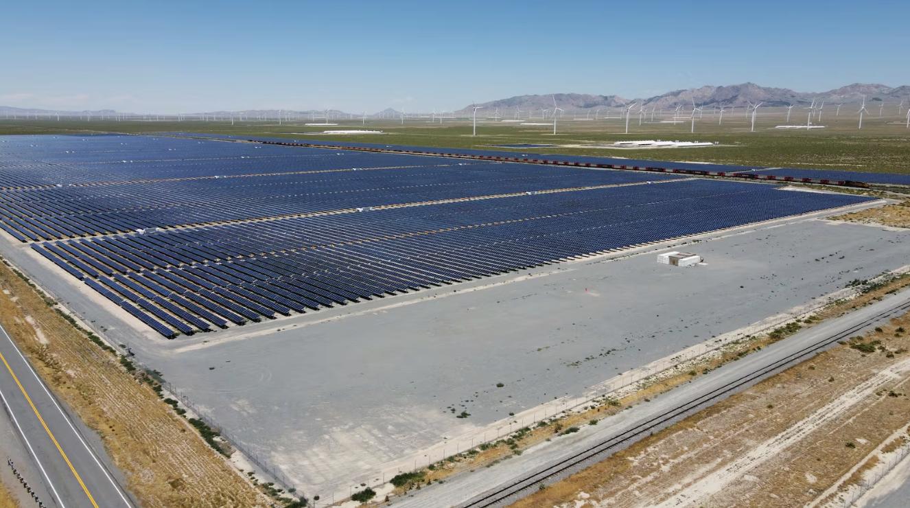 Solar fields and wind turbines near the site of the FORGE geothermal demonstration sight near Milford on July 6, 2023.