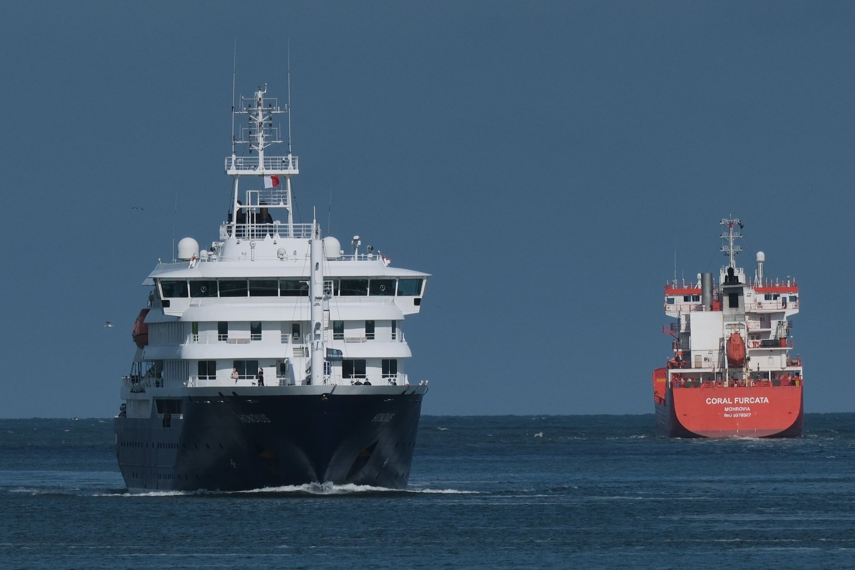 The MV Hondius cruise ship arrives at the Port of Rotterdam, Netherlands, May 18. The ship was hit by an outbreak of the rare Andes strain of hantavirus, which killed three people and sickened many more.