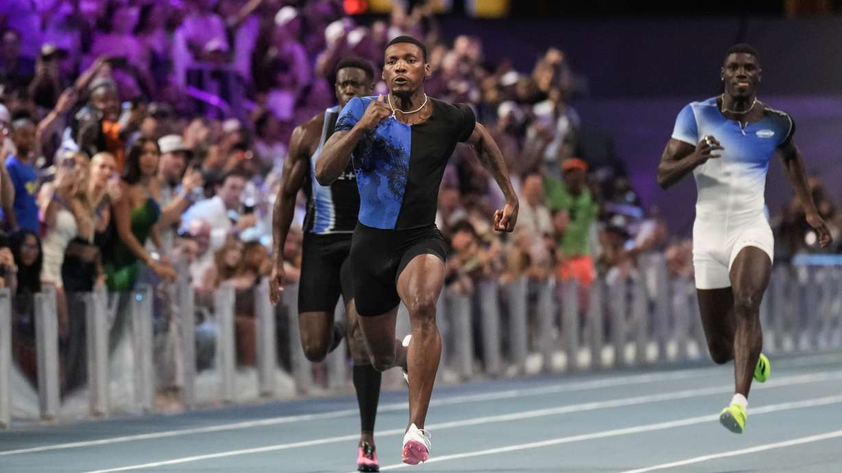 Fred Kerley, of the United States, competes in the men's 100-meter final at the Enhanced Games in Las Vegas, Sunday, May 24, 2026.