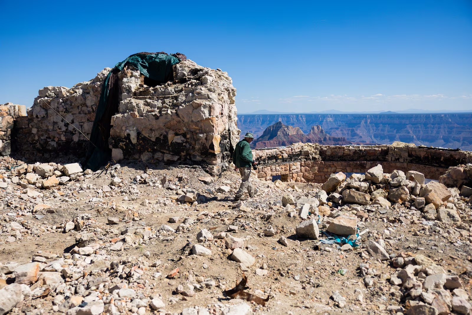 Inside the ruins of the Grand Canyon Lodge