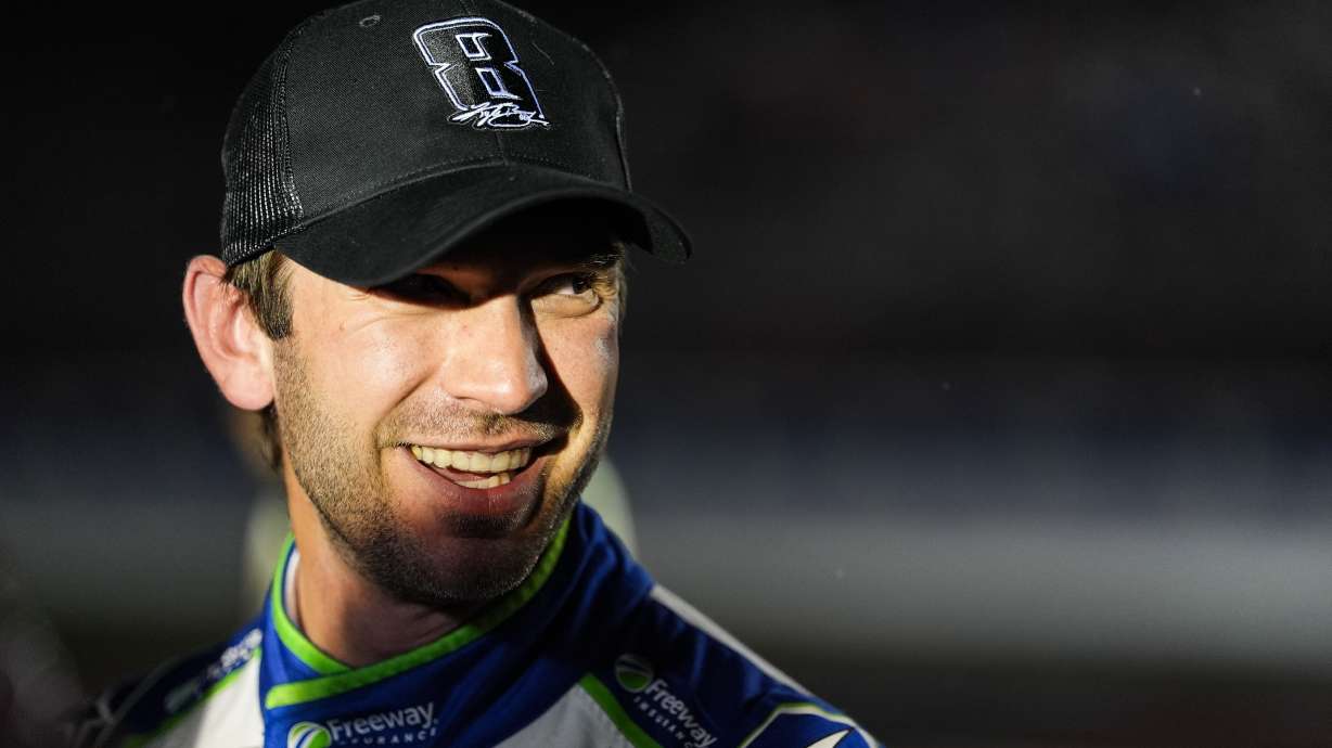Daniel Suarez smiles after winning a NASCAR Cup Series auto race, Sunday, May 24, 2026, in Charlotte, N.C.