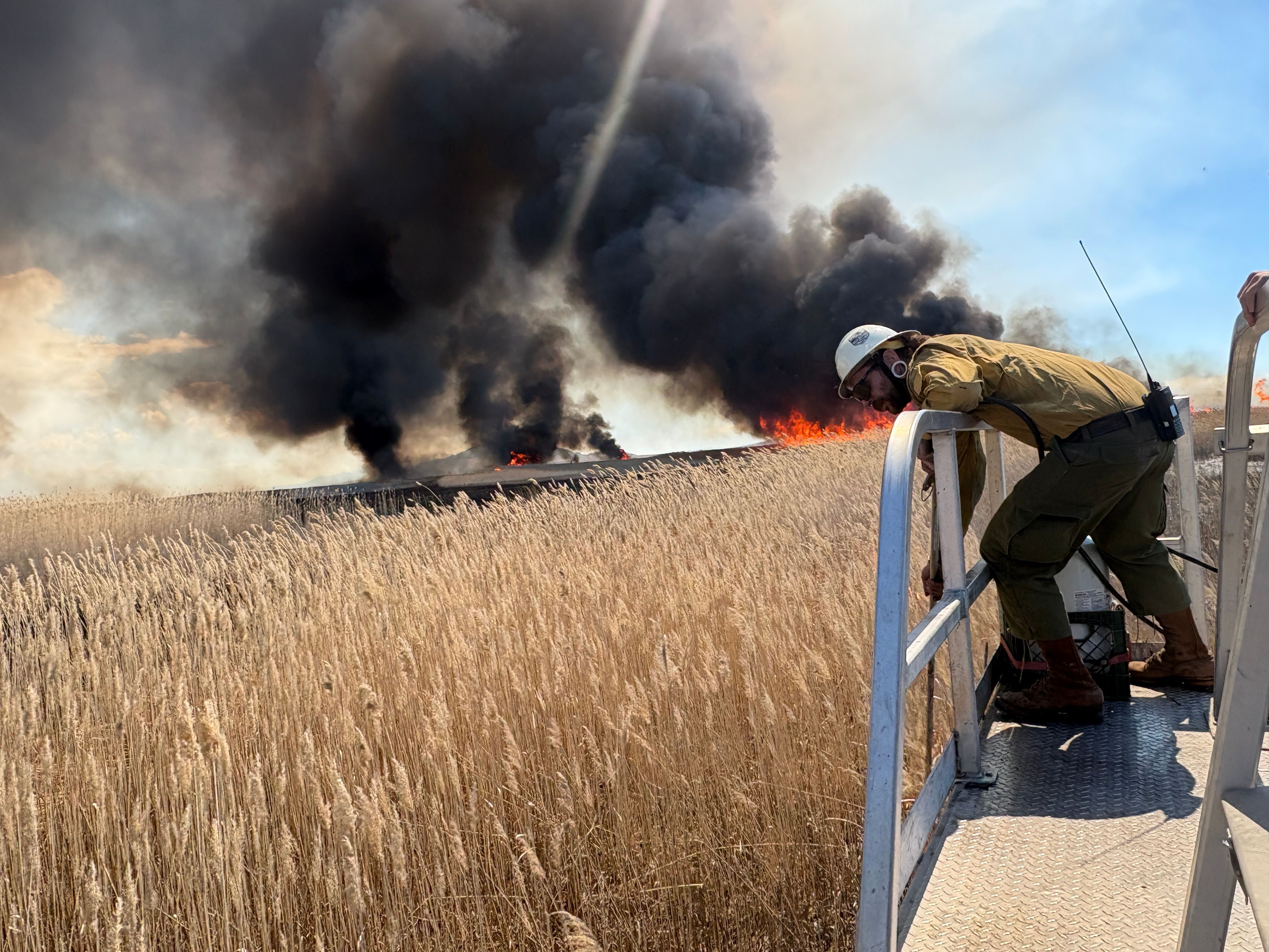 Controlled burn in Farmington Bay produces large plumes of smoke