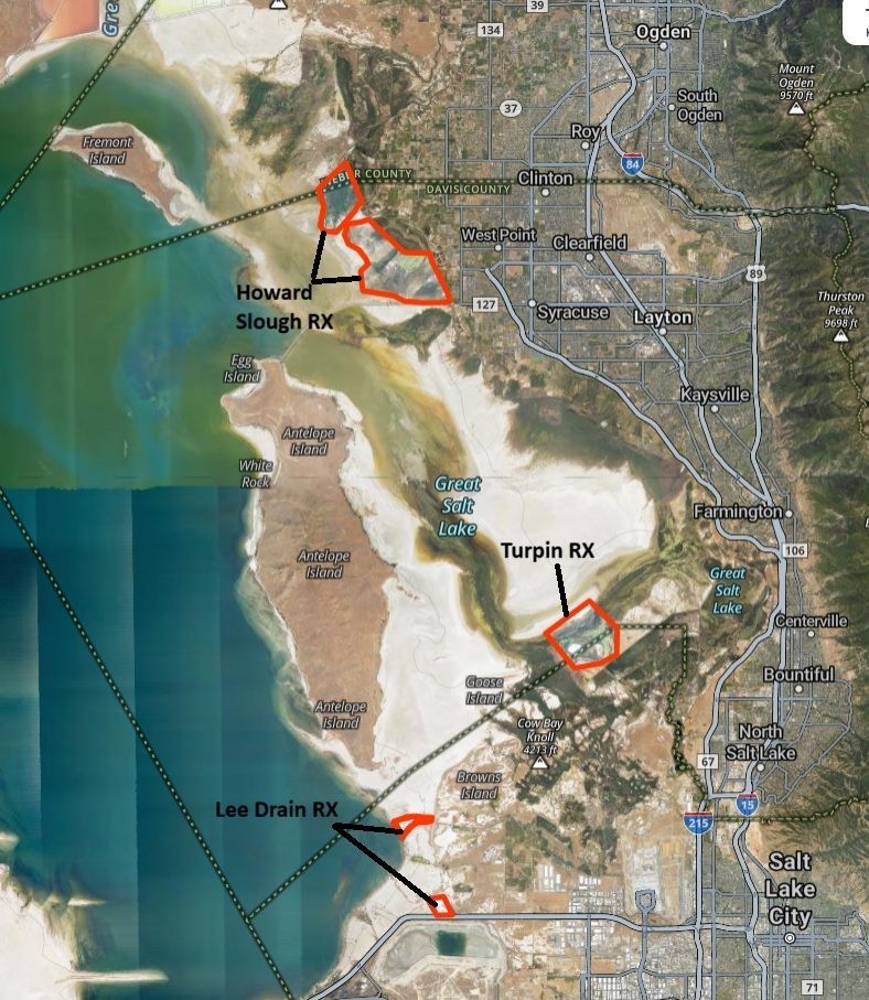 A map showing areas where a prescribed burn took place in Utah on Monday.