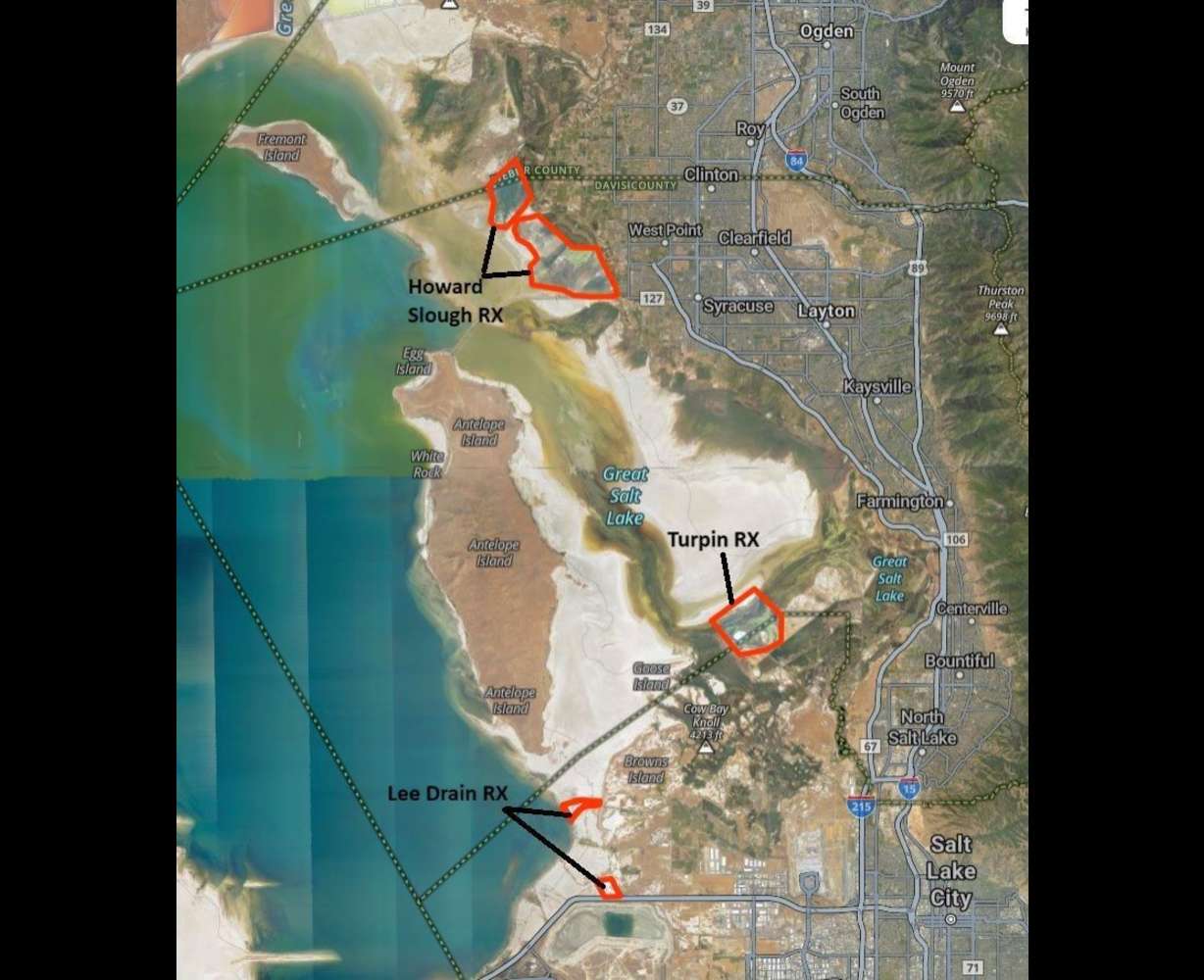 A map showing areas where a prescribed burn took place in Utah on Monday.