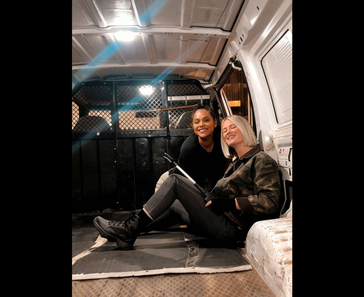 Katelynn Olson and Ash Santos, who plays Andrea Cruz, left, pose between filming on set of "Marshals" at Park City Studio, in Park City on Oct. 17. Santos advocated for Olson to be a stunt performer on the show.