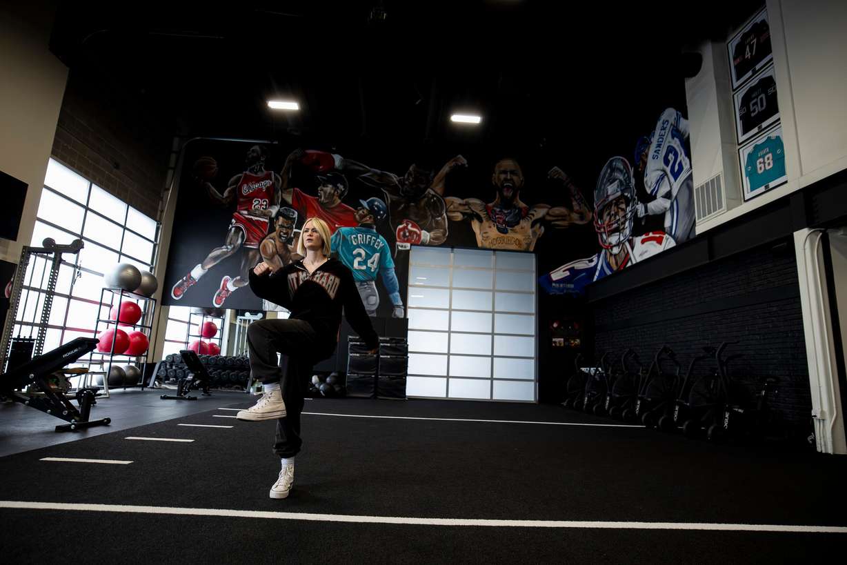 Stuntwoman Katelynn Olson warms up before a workout at P1 Athlete in Lehi on May 17. Olson secured her SAG-AFTRA certification after landing a job on "Marshals."