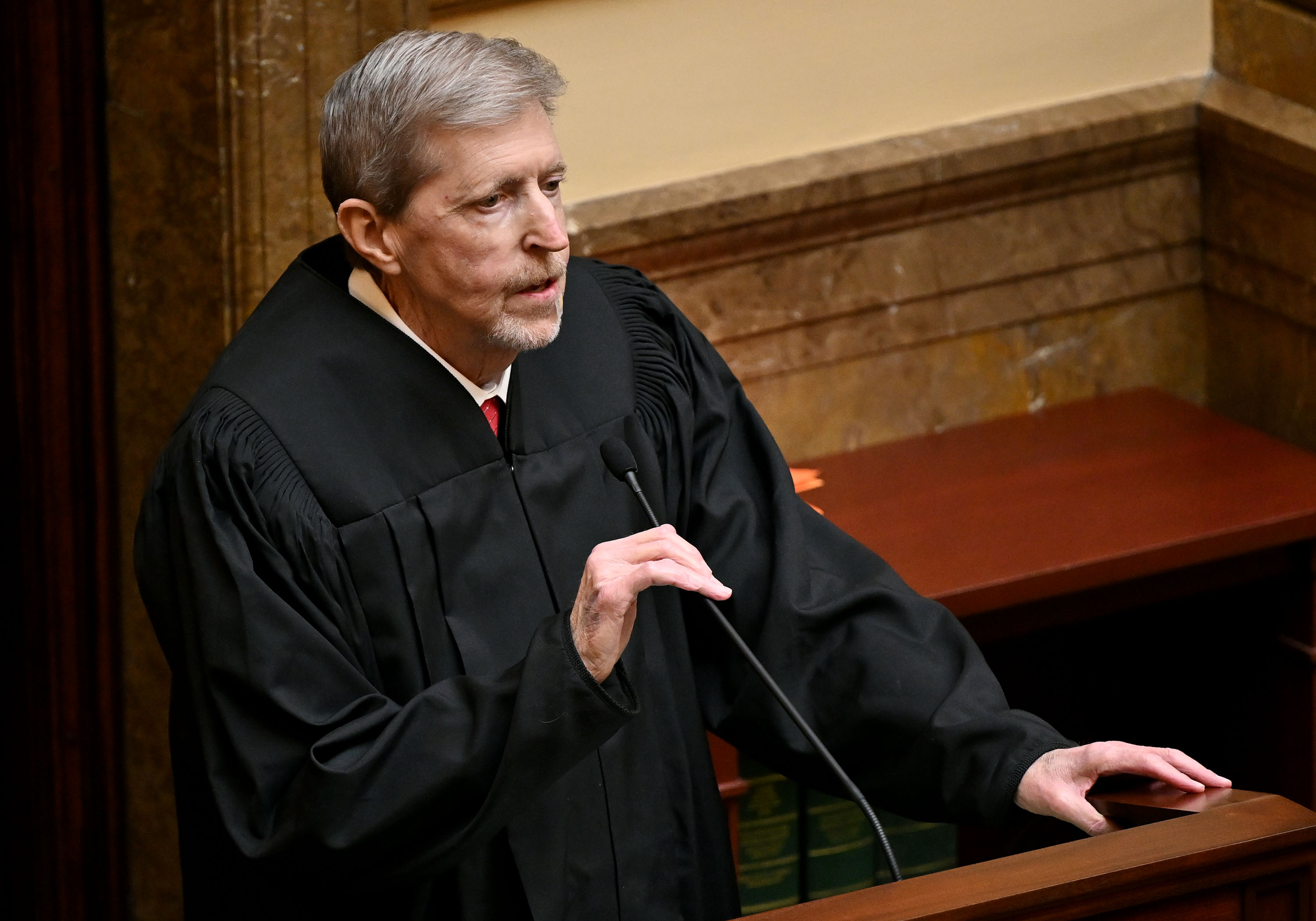 Utah Supreme Court Chief Justice Matthew B. Durrant speaks to a joint session of the Utah Legislature inside the House of Representatives at the Capitol in Salt Lake City on Jan. 21, 2025. Durrant announced his retirement earlier this month.