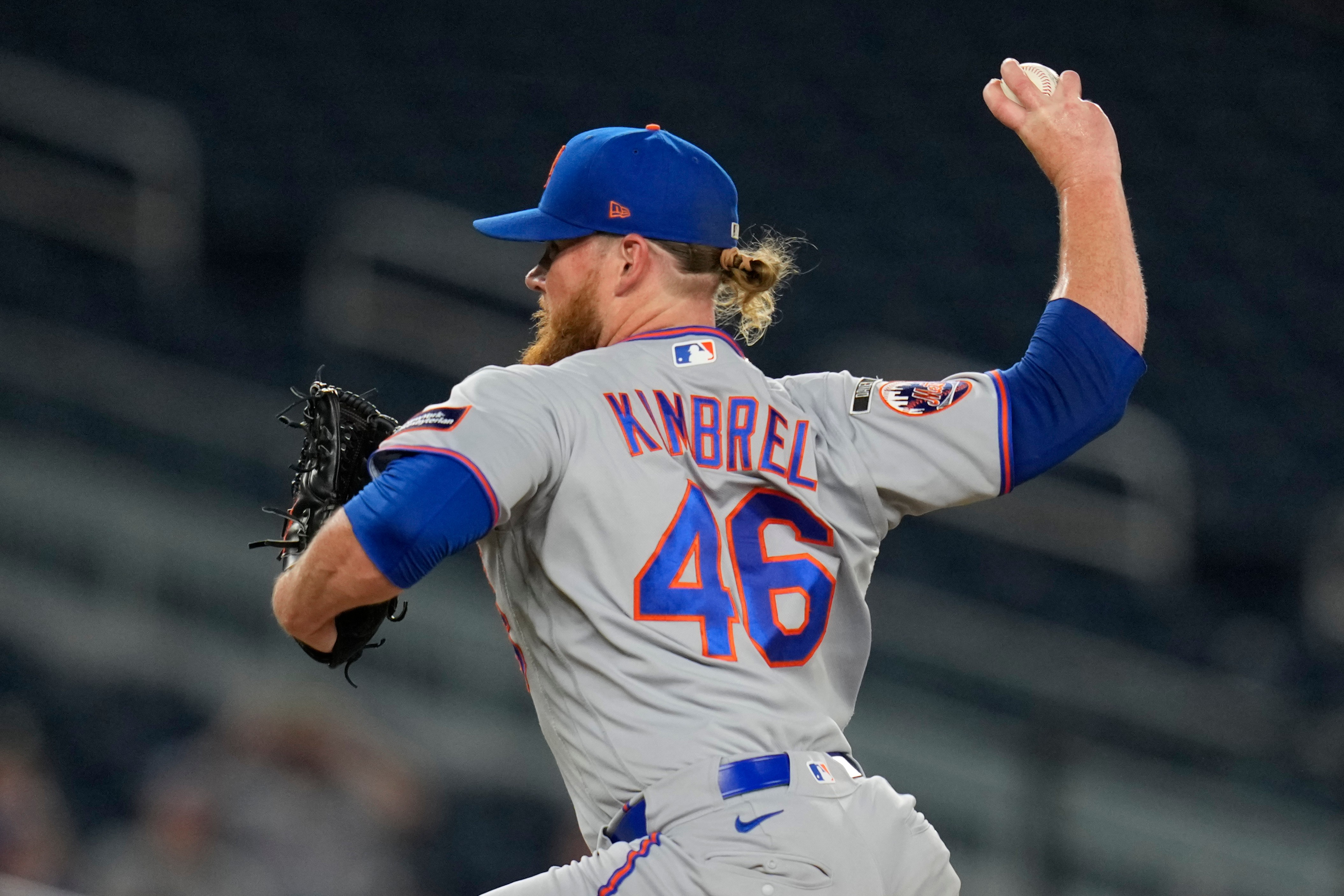 New York Mets pitcher Craig Kimbrel throws to the Washington Nationals during the twelfth inning of a baseball game, Monday, May 18, 2026, in Washington.