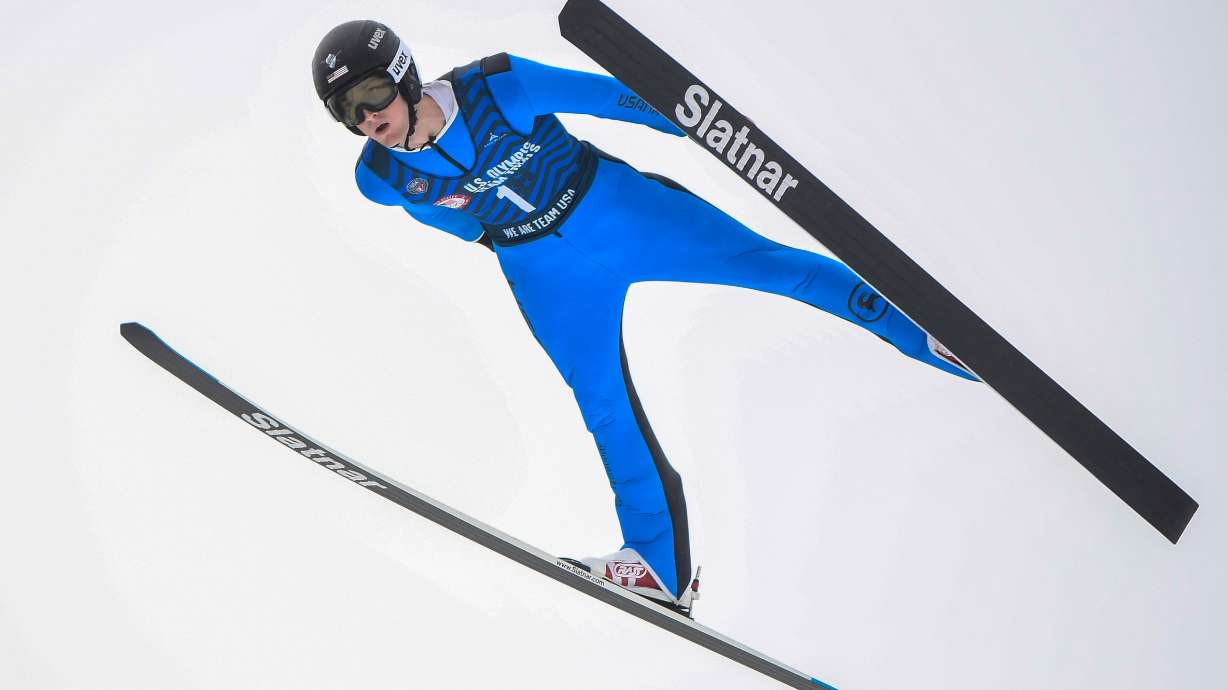 Kevin Bickner soars during the men's ski jumping competition at the Olympic Ski Jumping Complex in Lake Placid, N.Y., Dec. 25, 2021. New York Gov. Kathy Hochul appears to be on board for a push to bring the Winter Games back to Lake Placid.