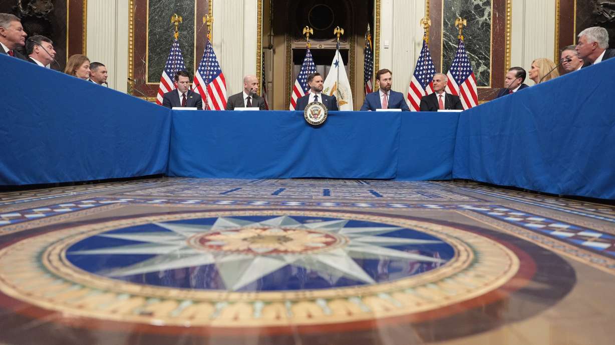 Vice President JD Vance speaks in the Eisenhower Executive Office Building, Tuesday, in Washington. Vance held a discussion on fraud and its far-reaching effects during a roundtable.