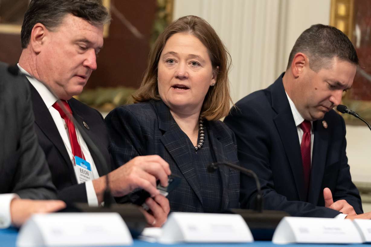 Iowa Attorney General Brenna Bird before an event with Vice President JD Vance in the Eisenhower Executive Office Building, Tuesday, in Washington. Attorneys general from around the nation were invited to Vance's roundtable discussion on combatting fraud.