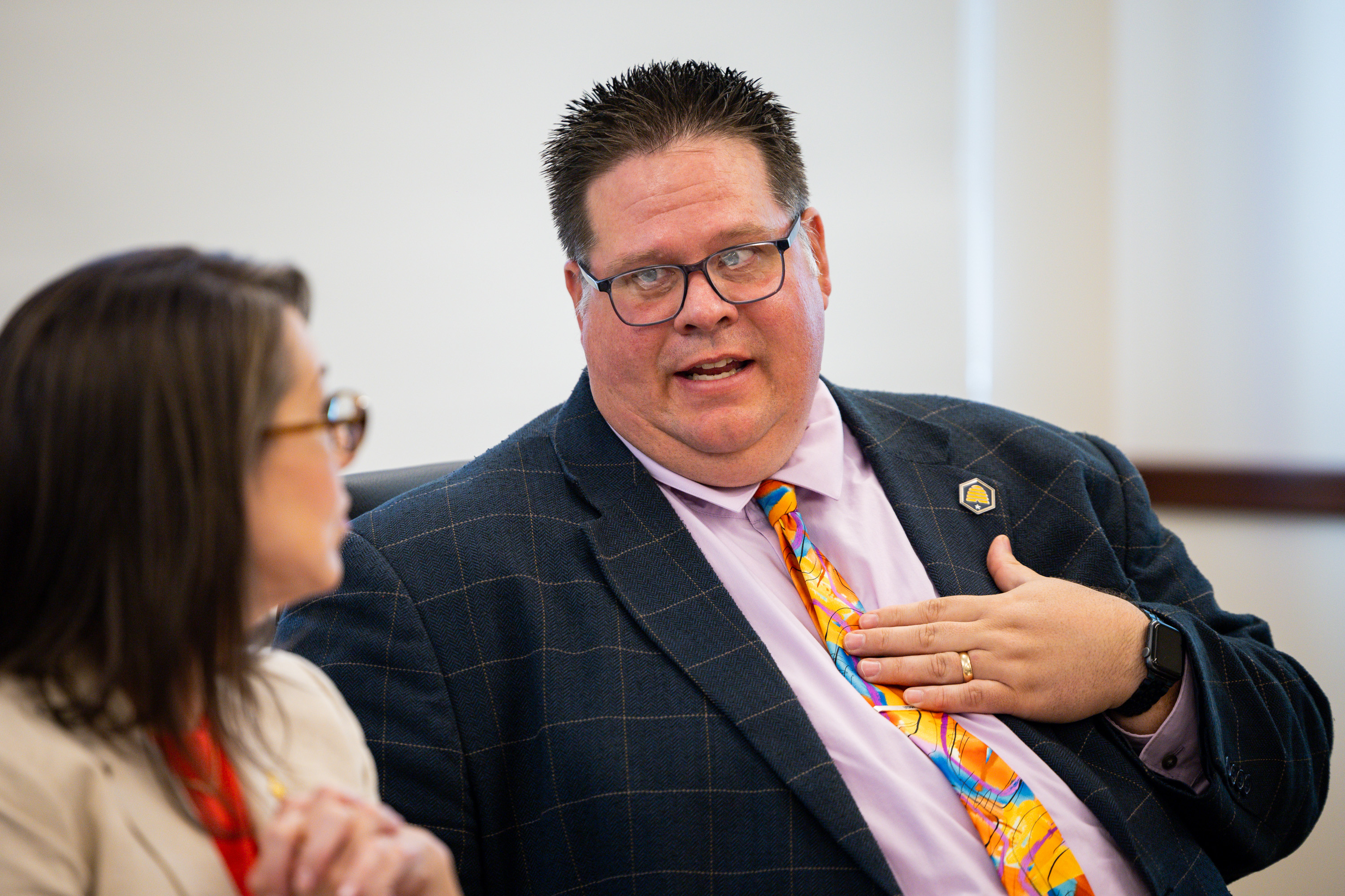 Ryan Cowley, director of elections at the Utah Lieutenant Governor's Office, right, speaks during a roundtable to discuss the completion of the citizenship audit of Utah's voter registration rolls at the state Capitol in Salt Lake City on Wednesday.