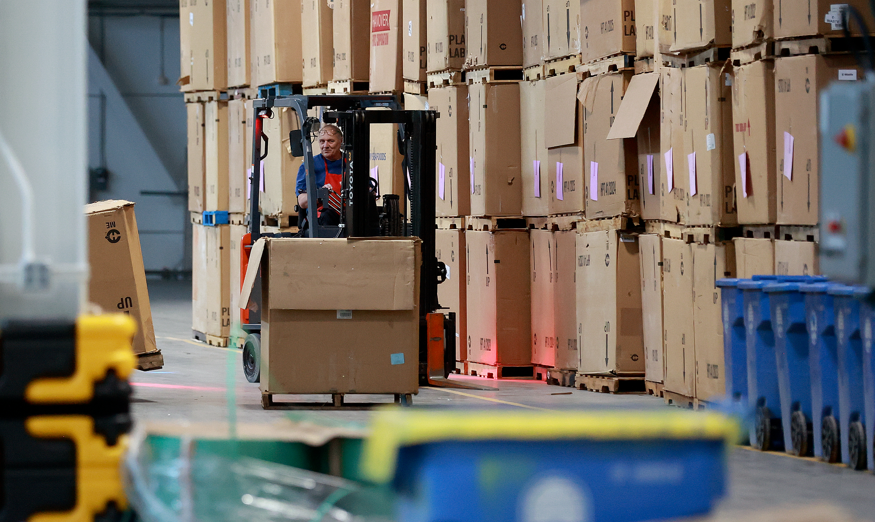 Zoltan Pittner, from Hungary, drives a forklift at The Church of Jesus Christ of Latter-day Saints’ new Humanitarian Center in Salt Lake City on Wednesday.