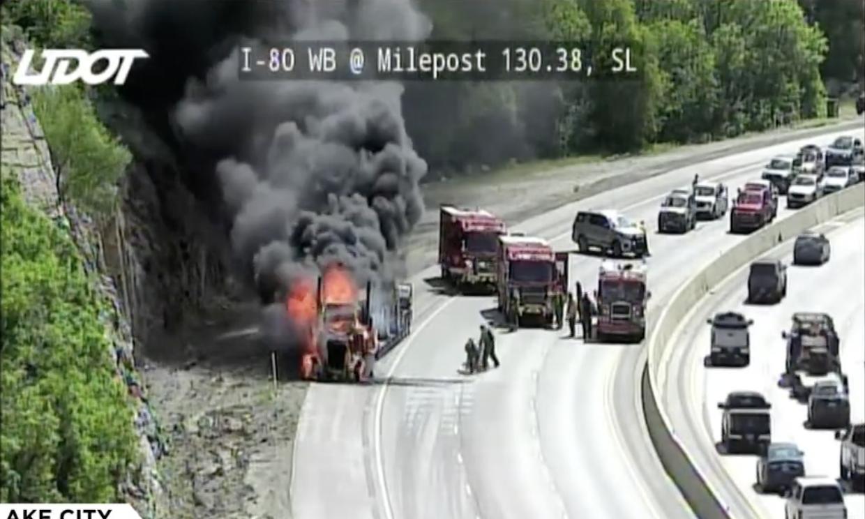 Semitruck fire forces temporary closure of eastbound I-80 in Parleys Canyon
